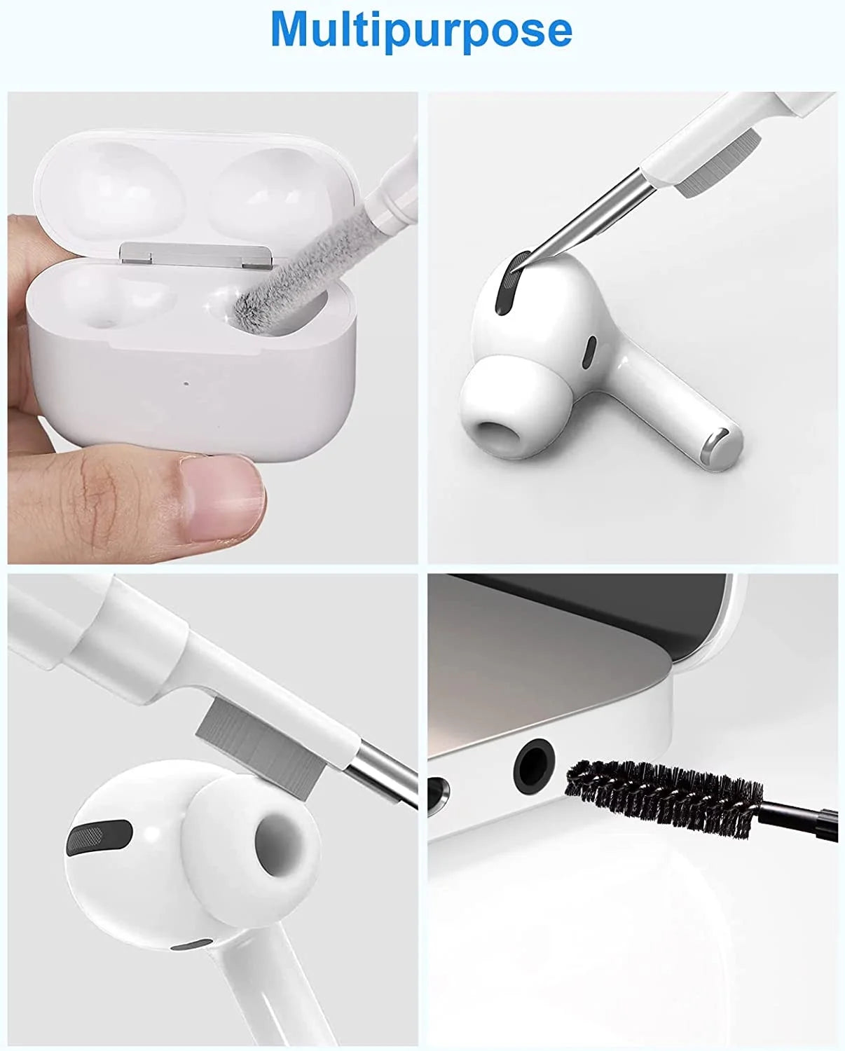 [8 in 1] Cleaner Kit for Airpod,Supfine Cleaning Pen with Brush for Airpods Pro,Multi-Function Cleaner Kit for Earbuds,Earphone,Ipod,Keyboard,Iphone,Ipad,Laptop(White)